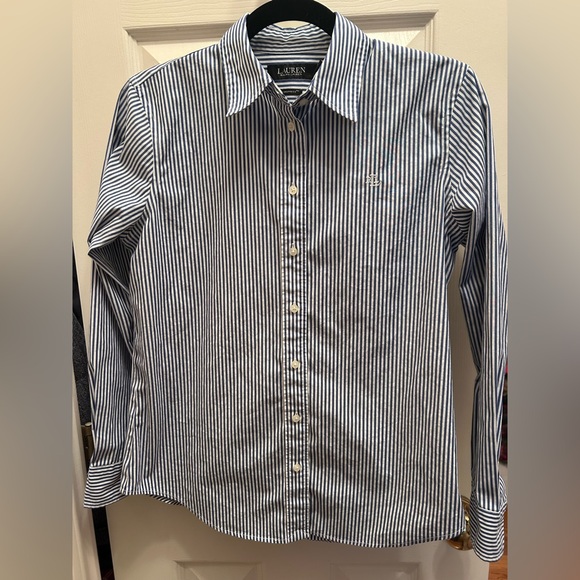 Lauren Ralph Lauren Tops - Lauren Ralph Lauren White w/Navy Blue Stripe Fitted Button Down Top. Size S